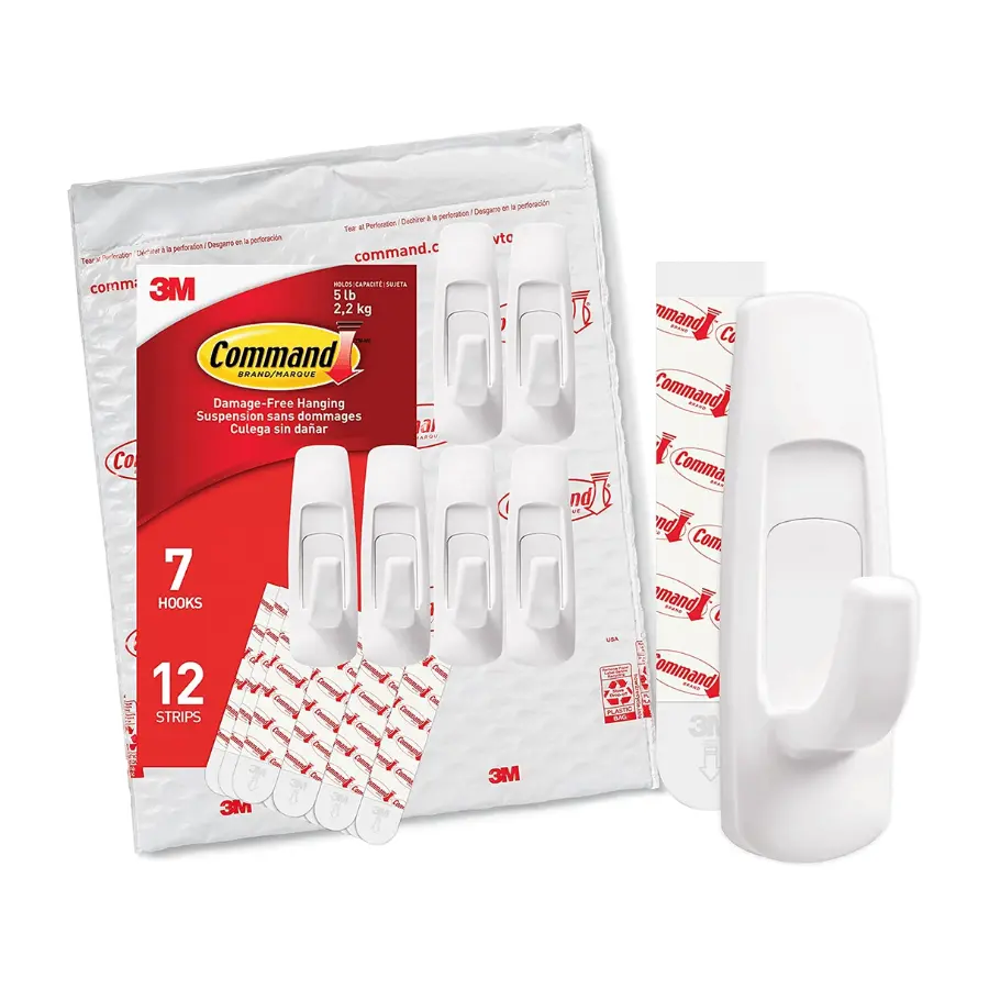 Command Large Utility Hooks, Damage Free Hanging Wall Hooks with Adhesive Strips, No Tools Wall Hooks for Hanging Decorations in Living Spaces, 7 White